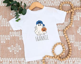 Personalized Boy Ghost Halloween Shirt, Custom Name Toddler Tee, Boys Trick or Treat Shirt, Pumpkin Ghost Kids Shirt, Fall Gift
