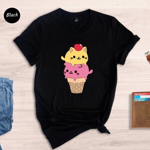 Kawaii Cat Ice Cream Shirt, Cute Cat Lover Tee, Funny Summer T-Shirt, Gift for Cat Mom, Kids Teens Adult Sizes image 4