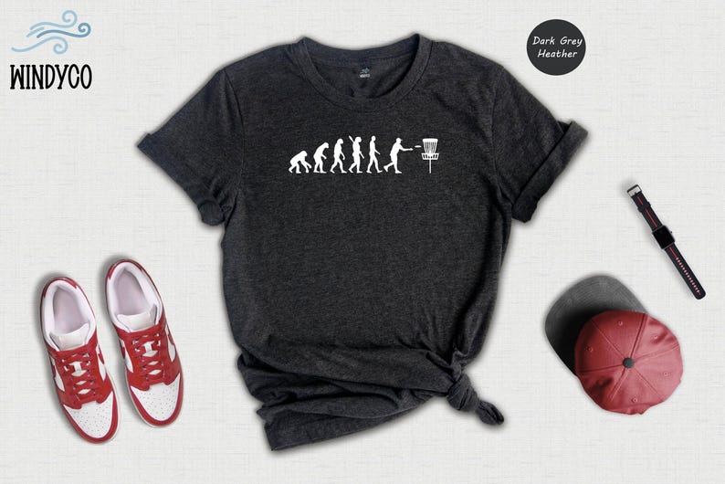 Disc Golf Evolution Shirt, Funny Frisbee Golf Tee, Evolution of Man Graphic T-Shirt, Gift for Disc Golfer, Unisex Soft Cotton Tee image 2