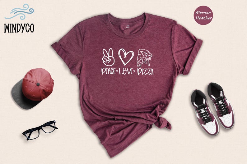 Peace Love Pizza Tee, Foodie Shirt, Casual Style (Unisex S-XXL) image 5