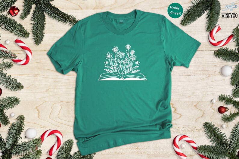 Bookworm Tee, Floral Book Graphic (Unisex Sizes S-XXL) image 2