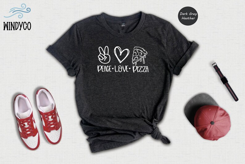 Peace Love Pizza Tee, Foodie Shirt, Casual Style (Unisex S-XXL) image 3