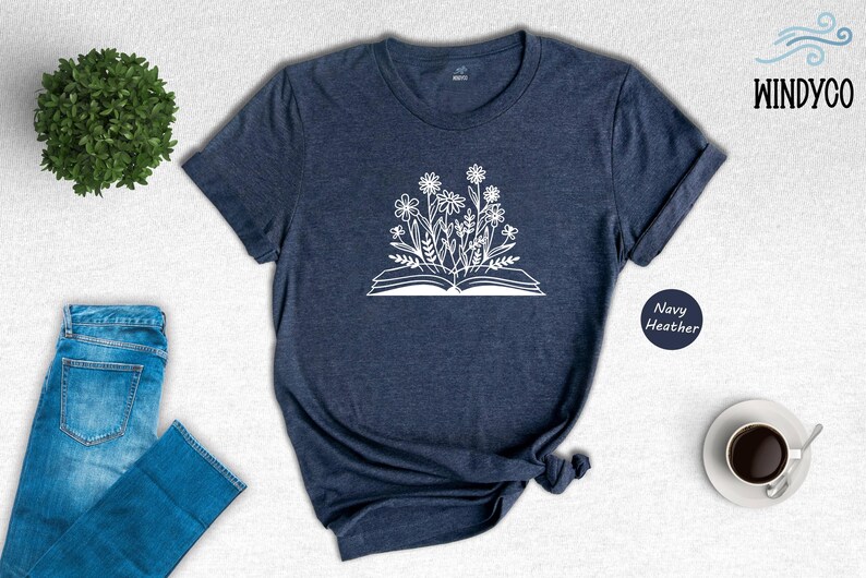 Bookworm Tee, Floral Book Graphic (Unisex Sizes S-XXL) image 6