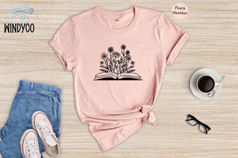 Bookworm Tee, Floral Book Graphic (Unisex Sizes S-XXL) image 5