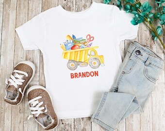 Back to School Truck Shirt, Personalized Name Kids Tee, Boys School Supplies Tee, First Day Gift