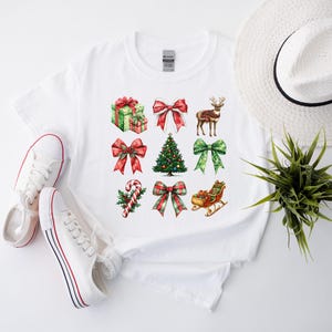 Christmas Coquette Bow Shirt, Christmas Tree Shirt, Candy Cane Shirt, Cute Christmas Shirt, Christmas Gift, Santa Shirt, Xmas Shirt