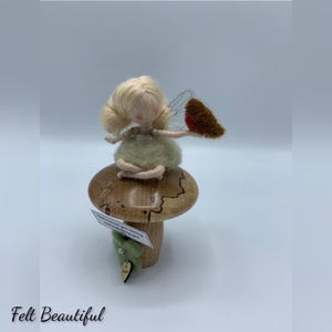 Needle Felted Fairy with Robin & Toadstool - Waldorf Inspired Doll