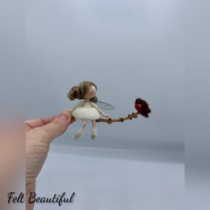 Needle Felted Fairy sat on a branch with a Robin,  Felted Fairy, Wool doll, Bird, Felt Beautiful fairy. ‘Hello, I’m here with you’