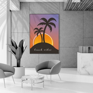 Beach vibes Poster Postkarte Plakat DIN A3 A4 A5 A6 Grafikdatei Palmen Sonnenuntergang Bild Selbstdrucken Druck optimiert (Druckdatei)