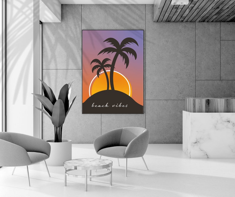 Beach vibes Poster Postkarte Plakat DIN A3 A4 A5 A6 Grafikdatei Palmen Sonnenuntergang Bild Selbstdrucken Druck optimiert (Druckdatei)