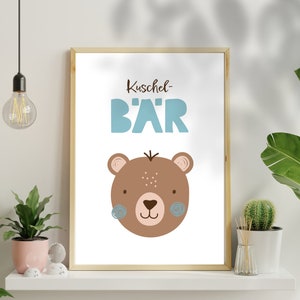 Affiche ours en peluche ours bleu bohème cadeau naissance bébé décoration chambre d'enfant affiche carte postale modèle d'impression à imprimer soi-même de VAJUS