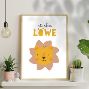 Affiche lion fort jaune orange bohème cadeau naissance bébé décoration chambre d'enfant affiche carte postale modèle d'impression à imprimer soi-même de VAJUS