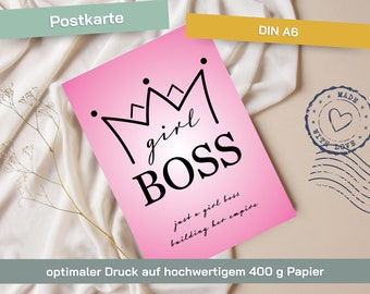 Postkarte Girl BOSS Spruch rosa zur Motivation als Geschenk für Frauen Freundin Chefin von VAJUS