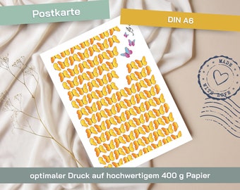 Postkarte "fly away" Spruch mit Schmetterlingen gelb orange zur Motivation als Geschenk für Freunde von VAJUS