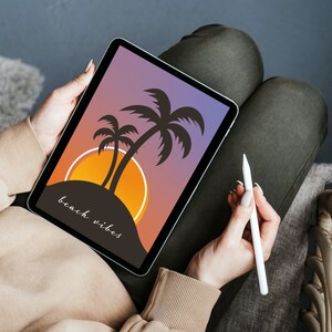 Beach vibes Poster Postkarte Plakat DIN A3 A4 A5 A6 Grafikdatei Palmen Sonnenuntergang Bild Selbstdrucken Druck optimiert (Druckdatei)