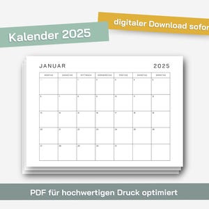 May include: A printable calendar for January 2025. The calendar is in German and features the days of the week in German. The calendar is designed for high-quality printing.