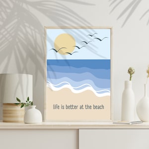 La vie est meilleure à la plage affiche carte postale affiche A3 A4 A5 A6 fichier graphique mer plage image auto-impression impression télécharger art print VAJUS