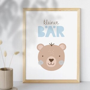 Télécharger affiche ours bleu clair bohème cadeau naissance bébé décoration chambre d'enfant affiche carte postale modèle à imprimer soi-même VAJUS