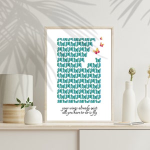 your wings already exist fly away Poster Postkarte Plakat A3 A4 A5 A6 Grafik Schmetterlinge Selbstdruck Druck Download Kind Kunstdruck VAJUS
