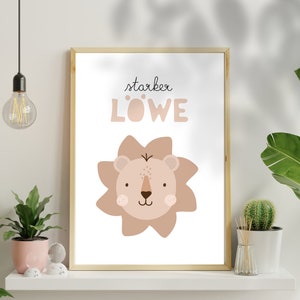 Affiche lion fort beige marron bohème cadeau naissance bébé décoration chambre d'enfant affiche carte postale modèle d'impression auto-imprimé VAJUS