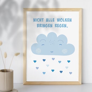 Télécharger affiche nuage coeurs bleu clair bleu bohème cadeau naissance bébé décoration chambre d'enfant affiche carte postale modèle d'impression auto-imprimer VAJUS