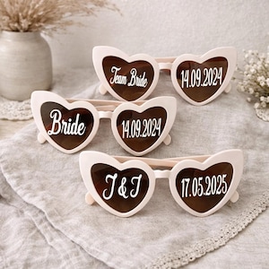 Personalized heart-shaped glasses | Wedding heart-shaped glasses | Party glasses | Photo booth | Wedding accessory | Beige heart-shaped sunglasses image 1