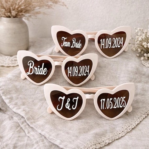 Herzbrille personalisiert | Hochzeitsherzbrille | Partybrille | Fotobox | Hochzeitsaccessoire | Herzsonnenbrille Beige