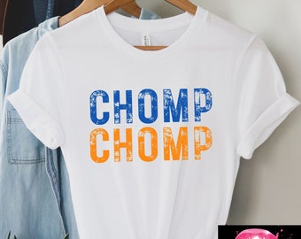 College Game Day Inspired T-Shirt, Chomp Chomp Print, Available in Gray and White