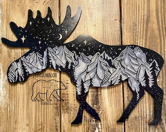 Starry Night Moose Silhouette, CNC file, DXF, Digital File Download