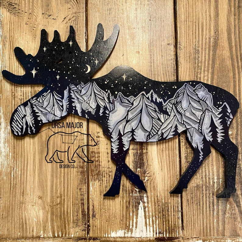 Starry Night Moose Silhouette, CNC file, DXF, Digital File Download image 1