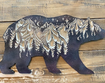 Starry Night Bear Silhouette, CNC file, DXF, Digital File Download