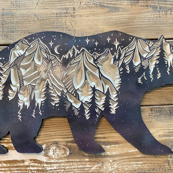 Starry Night Bear Silhouette, CNC file, DXF, Digital File Download