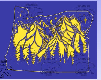 Starry Night Oregon State Silhouette, CNC file, DXF, Digital File Download