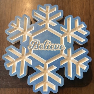 Believe Snowflake, winter Counter Décor, CNC file, DXF, Digital File Download