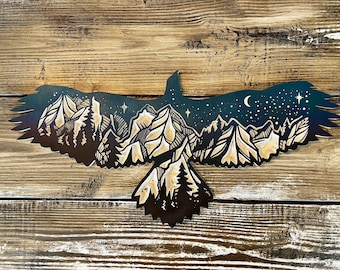 Starry Night Eagle Silhouette, CNC file, DXF, Digital File Download