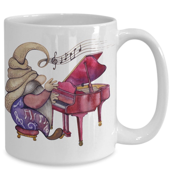 Gnome piano player music coffee mug, special gift, birthday gift mug, unique gift coffee mug, gnome mug