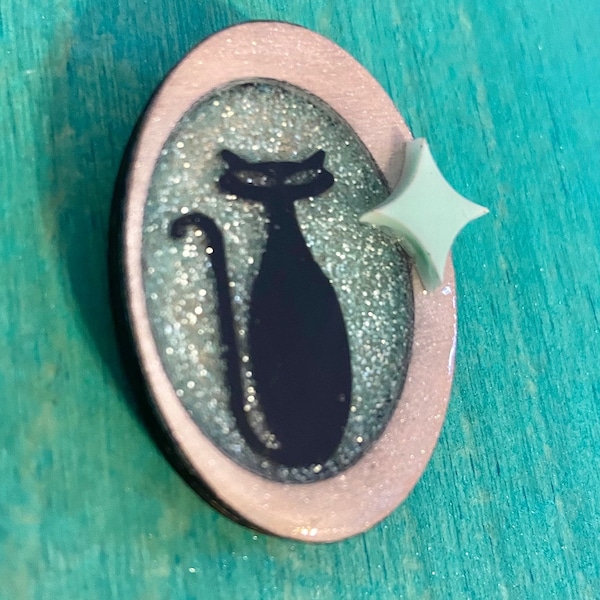 Atomic MCM Black Cat Brooch, Handmade Retro Cat Brooch, MCM Cat Brooch, MidCentury, Mid-Century Cat