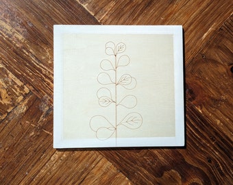 Berberis plant on Wood Minimalist Decorative Art - White