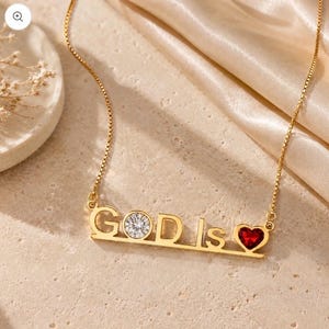 God Is Love Necklace, Gold Plated Heart Pendant, Religious Jewelry