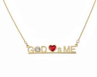 God Loves ME Necklace, Gold Plated Heart Pendant, Religious Jewelry