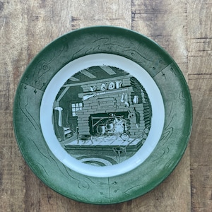 Vintage Colonial Homestead Green  by Royal Plates, Soup Bowl & Vegetable Bowl