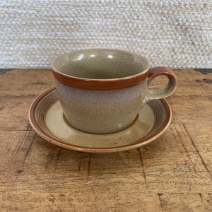 Vintage Mikasa Country Cabin Pattern Coffee Cup and Saucer, PF852 PF850, Ben Seibel Design, Mikasa Potters Art, Made in Japan