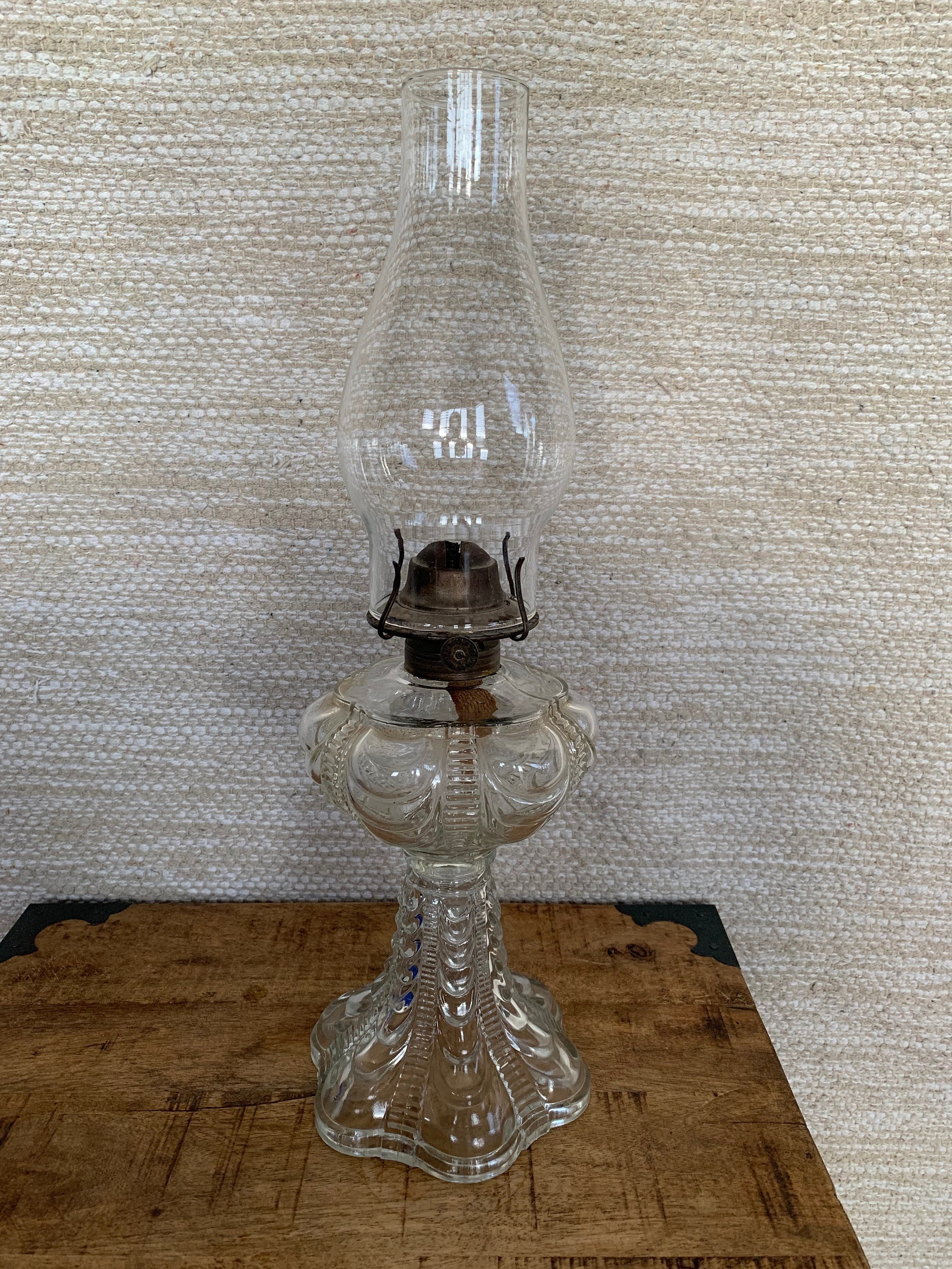 Antique Oil Lamp Eagle Burner Plume & Atwood Mfg. Co. Clear Glass