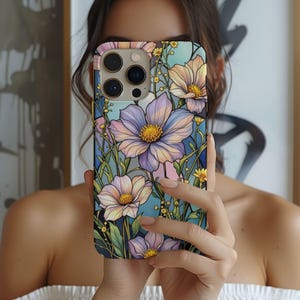 Stained Glass Look Floral Phone Case, Boho Flowers iPhone Case, Spring Florals, Botanical Phone Case, Stained Glass Effect, iPhone 14 15 16
