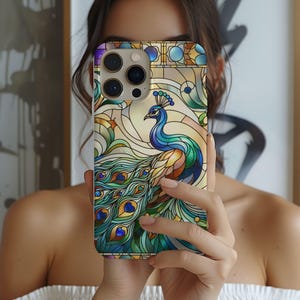 Stained Glass Effect Peacock Phone Case, Vintage Peacock Design, Peacock Lover Gift, Elegant Peacock, Phone Accessories, iPhone 13 14 15 16