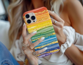 Rainbow Waves, Alcohol Ink Look Phone Case, Vibrant Rainbow Stripes, Rainbow Colors Tough Case, Pride Phone Case, Summer Vibe, iPhone Cover