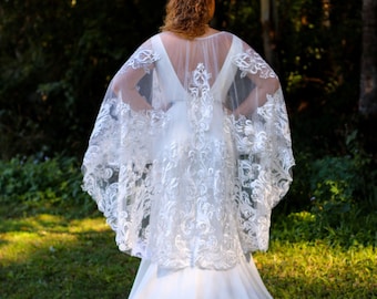 Embroidered Lace Tulle Wedding Cape