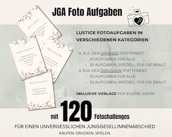 JGA Fotochallenges als PDF – 120 lustige Fotoaufgaben für drinnen & draußen | Brautparty Spiel | Sofort-Download