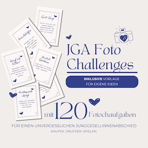 JGA Photo Challenges as PDF – 120 fun photo tasks for indoors & outdoors | Hen Party Bridal Shower Game | Instant Download