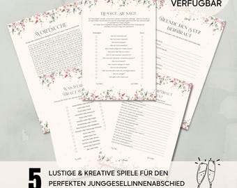 JGA games to print – 5 games for the hen party – bridal shower games – to print – PDF download | Floral Collection